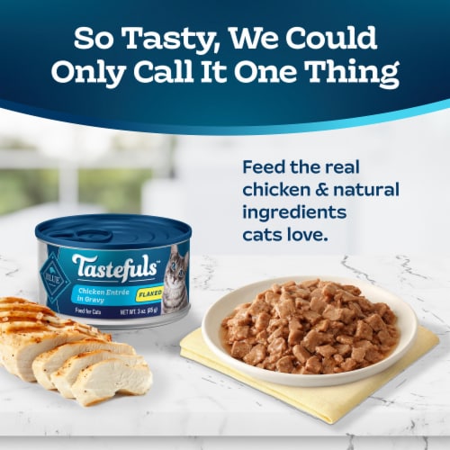 Blue Buffalo Tastefuls Natural Chicken Entrée in Gravy Flaked Wet Cat Food Perspective: left