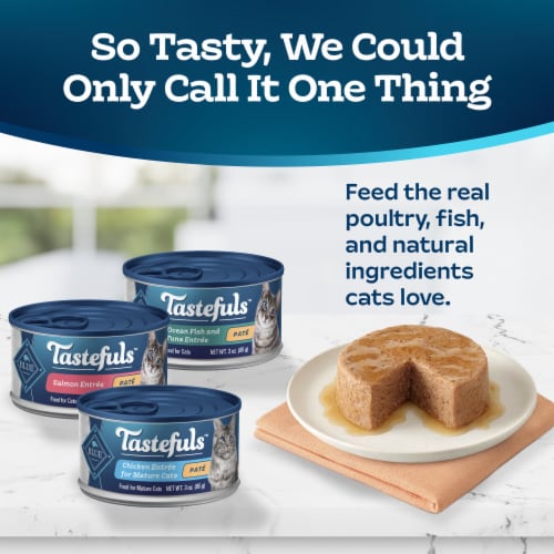 Blue Buffalo Tastefuls Natural Adult Pate Wet Cat Food Variety Pack Salmon Ocean Fish & Tuna Chicken Perspective: left