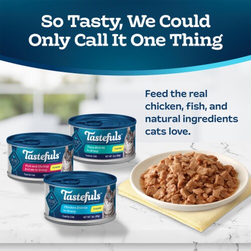 Blue Buffalo Tastefuls Natural Tuna Chicken Fish & Shrimp Flaked Wet Cat Food Variety Pack Perspective: left