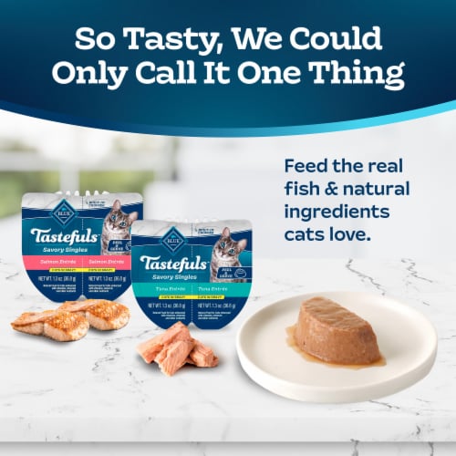 Blue Buffalo Tastefuls Savory Singles Natural Wet Cat Food Cuts in Gravy Salmon & Tuna Perspective: left