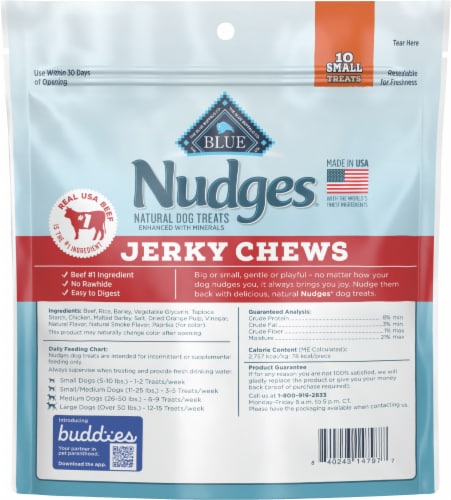 Blue Buffalo Nudges Small Breed Jerky Chews Natural Beef Dog Treats Perspective: left