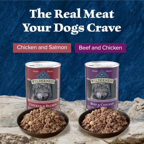 Blue Buffalo Wilderness High Protein Beef and Chicken & Salmon and Chicken Adult Wet Dog Food Perspective: left