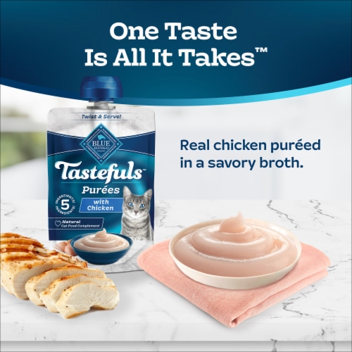 Blue Buffalo Tastefuls Natural Adult Purees Pouch Wet Cat Food Chicken Perspective: left