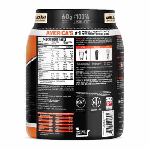 Body Fortress® Super Advanced Isolate Vanilla Protein Powder Perspective: left