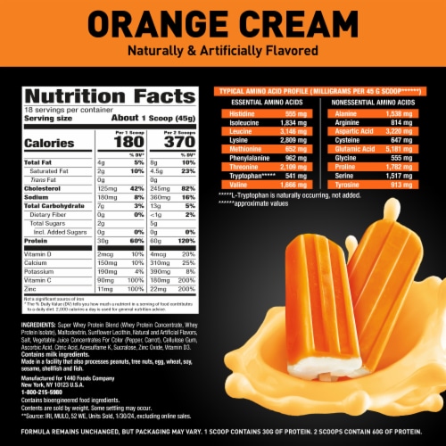 Body Fortress® Super Advanced Whey Orange Cream Protein Powder Perspective: left