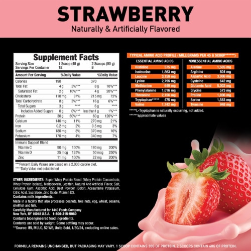 Body Fortress® Super Advanced Strawberry Whey Protein Powder Perspective: left