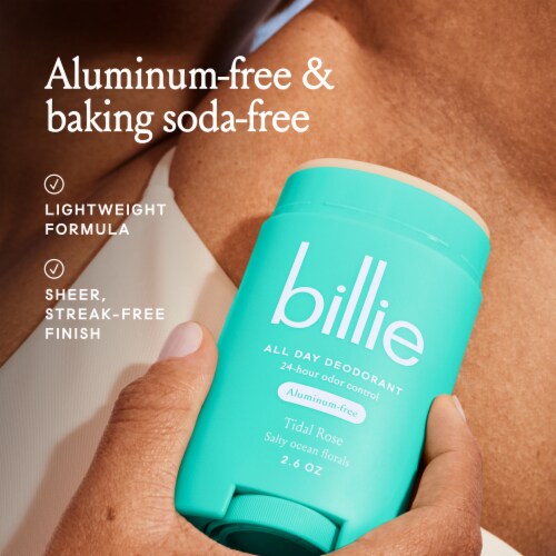 Billie All Day Deodorant for Women Tidal Rose Scent 24-hour Odor Protection Aluminum-Free Perspective: left
