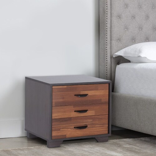 ACME Eloy Wooden Nightstand with 3 Storage Drawers in Walnut and Espresso Perspective: left