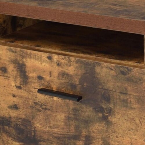 Wooden File Cabinet With Open Compartment And Drawer, Oak Brown And Black- Saltoro Sherpi Perspective: left
