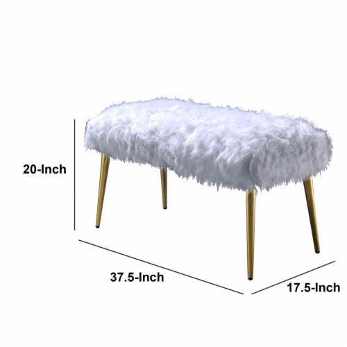 Bagley II - Bench White Faux Fur & Gold Perspective: left