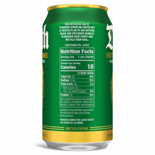 Liquid Death, Severed Lime, Lime-Flavored Sparkling Water Perspective: left