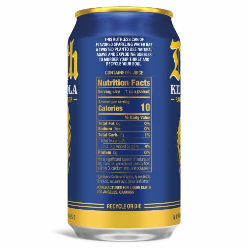Liquid Death Killer Cola Soda-Flavored Sparkling Water Cans Perspective: left