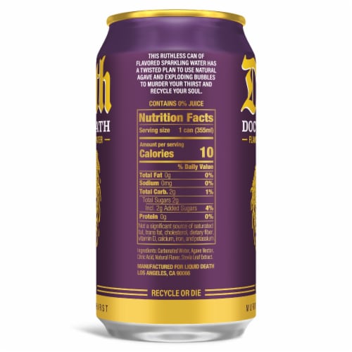 Liquid Death Doctor Death Soda Flavored Sparkling Water Cans Perspective: left
