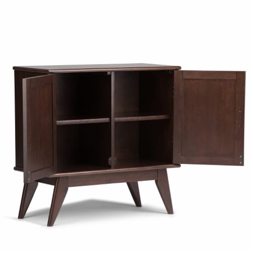 Simpli Home Draper Mid-Century Hardwood Storage Cabinet - Auburn Brown Perspective: left