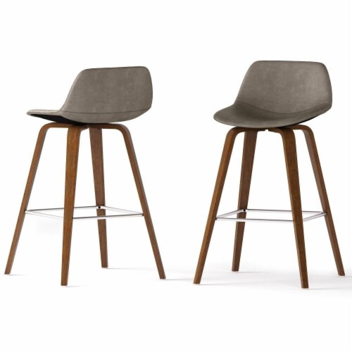 Randolph Modern wood Counter Height Stool (Set of 2) in Stone Gray Faux Leather Perspective: left