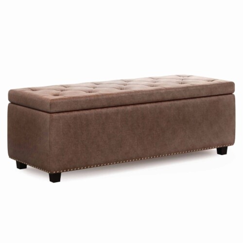 Simpli Home Hamilton Storage Ottoman Distressed Vegan Leather Large Rectangular Bench Distres Large Foods Co