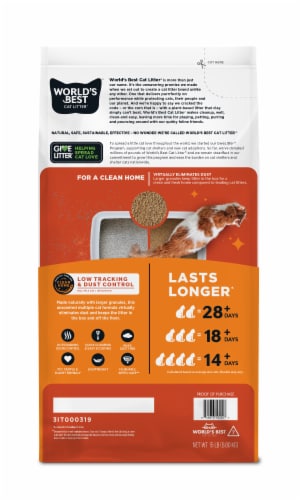 World’s Best Cat Litter Low Tracking & Dust Control Multiple Cat Unscented, 15 lb Perspective: left