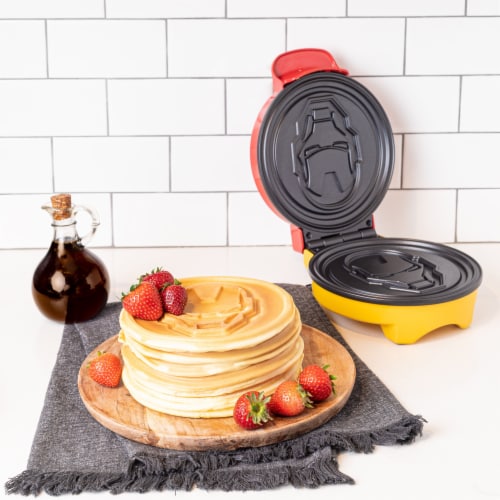 Uncanny Brands Marvel Iron Man Waffle Maker -Shellhead's Helmet on Your Waffles- Waffle Iron Perspective: left
