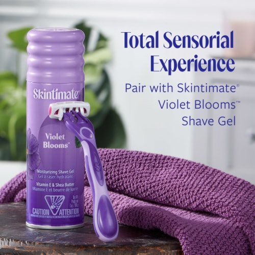 Skintimate Exotic Violet Blooms Disposable Razors Perspective: left