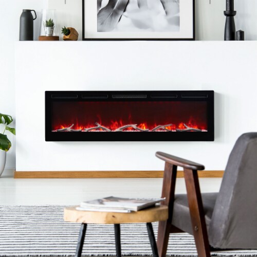 Edyo Living Wall Mount or Recessed Electric Fireplace with Touch Screen, 60 Inch Perspective: left