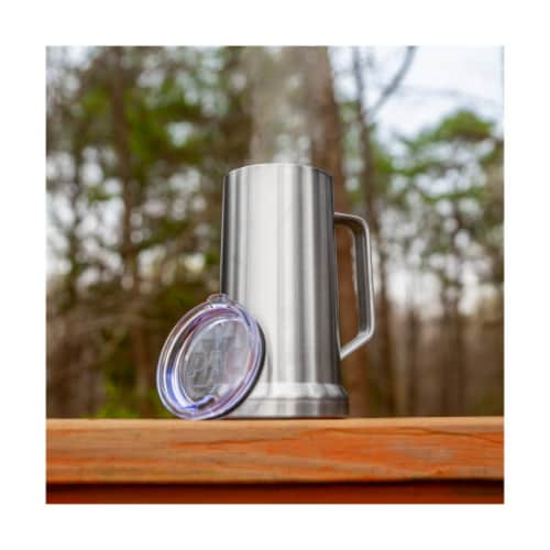 22 Ounce Beer Mug with Lid and Handle, Stainless Steel, Vacuum Insulated Stein Perspective: left