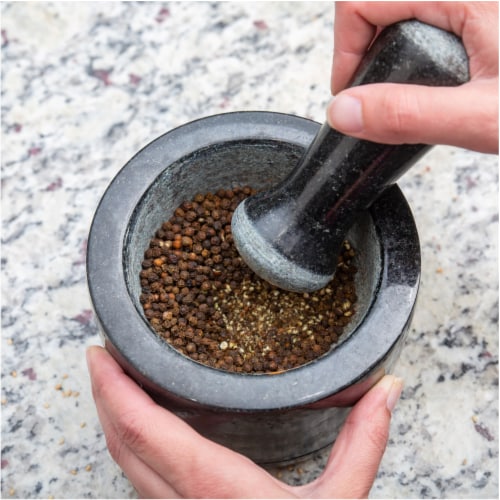 Health Smart Mortar and Pestle Set - Dual Sided/Flip Solid Granite Bowl for Grinding Seeds Perspective: left
