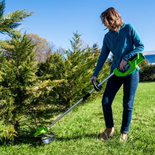 Greenworks 40V 15 Charger + Battery & Trimmer Perspective: left