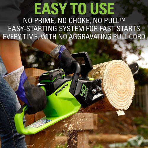 Greenworks 40 Volt Chainsaw with Battery & Charger Perspective: left