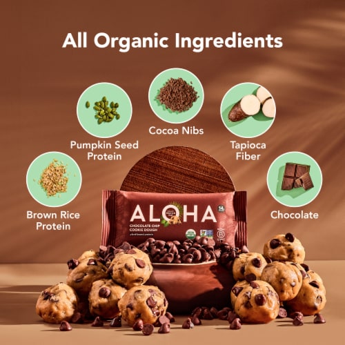 Aloha Organic Chocolate Chip Cookie Dough Protein Bar 1.98 oz Perspective: left