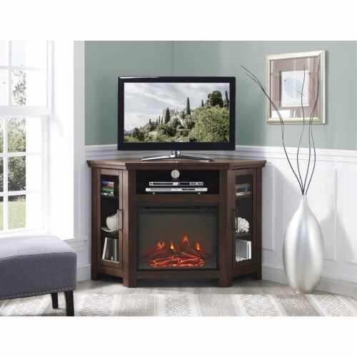 48 MDF Wood Corner Fireplace TV Stand Traditional Brown 1
