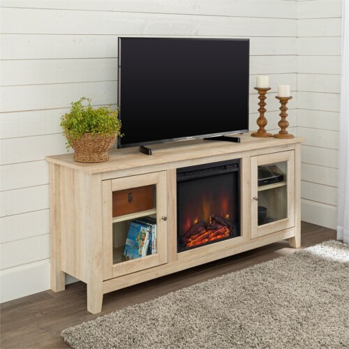 White oak tv shop stand with fireplace