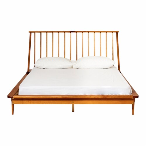 Solid wood modern caramel on sale queen spindle bed