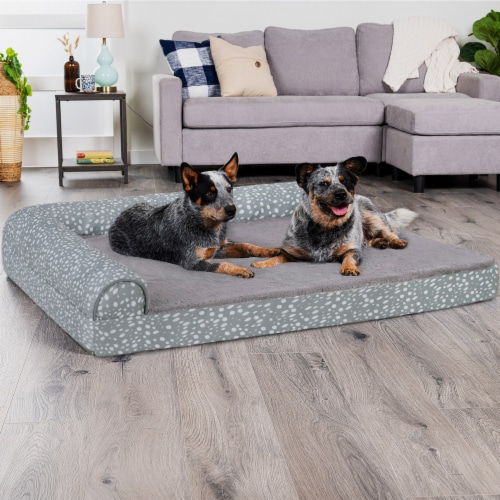 FurHaven Plush Fur & Almond Print Cooling Gel Top Deluxe Chaise Dog Bed - Jumbo Plus, Gray Perspective: left
