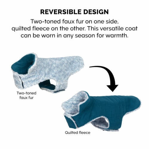 Flex-Fit Reversible Two-Tone Fur Dog Coat - Extra Large, Marine Blue Perspective: left