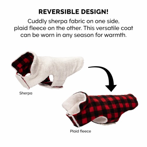 Flex-Fit Reversible Sherpa & Plaid Dog Coat - Large, Cream Perspective: left