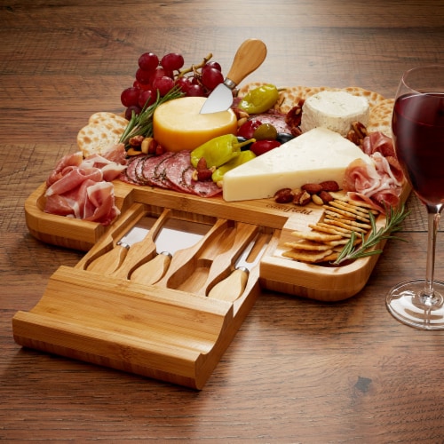 Bamboo Cheese Board & Knife Gift Set, Charcuterie Serving Tray Perspective: left