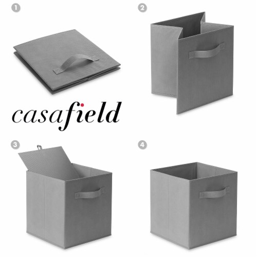 (Set of 6) Collapsible Fabric Cubes, 11 Storage Bins - Gray Perspective: left