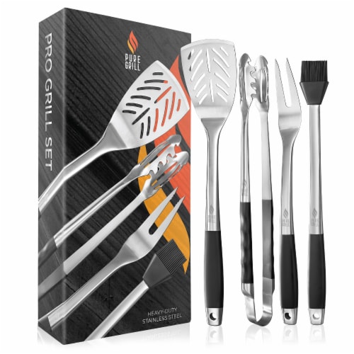 4pc BBQ Tool Utensil Set, Stainless Steel by Pure Grill, 1 x 17.5