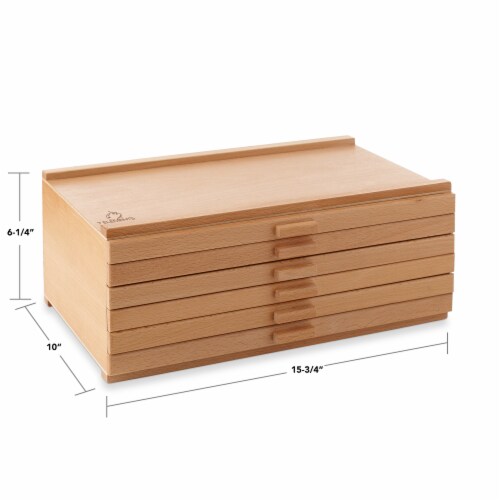 6 Drawer Beechwood Artist Storage Supply Tool Box - 7 Elements, 6