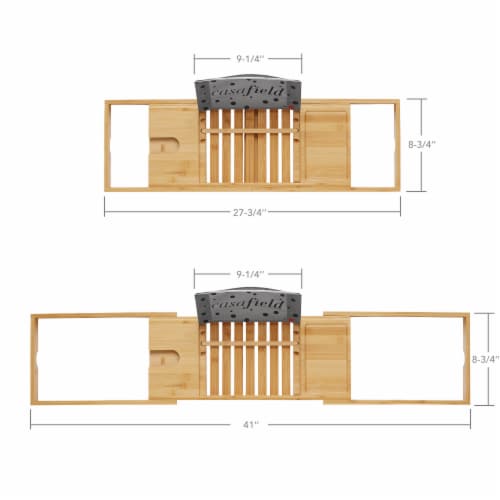 Casafield Bamboo Bathtub Caddy, Expandable Wooden Bath Tray Perspective: left