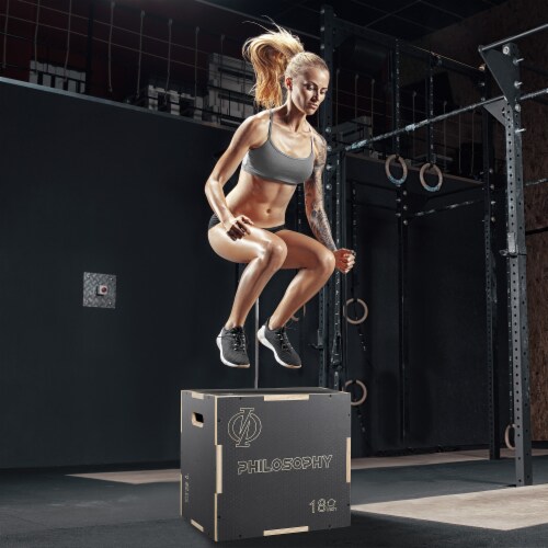 3 in 1 Non-Slip Plyo Box 20 x 18 x 16 , Gray, Jump Box for Training Perspective: left