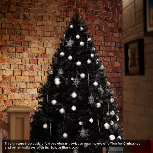 7.5FT Black Spruce Artificial Holiday Christmas Tree with Metal Stand Perspective: left