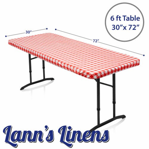 72'' x 30'' Fitted Vinyl Tablecloth w/ Flannel Backing, Red Checkered ...