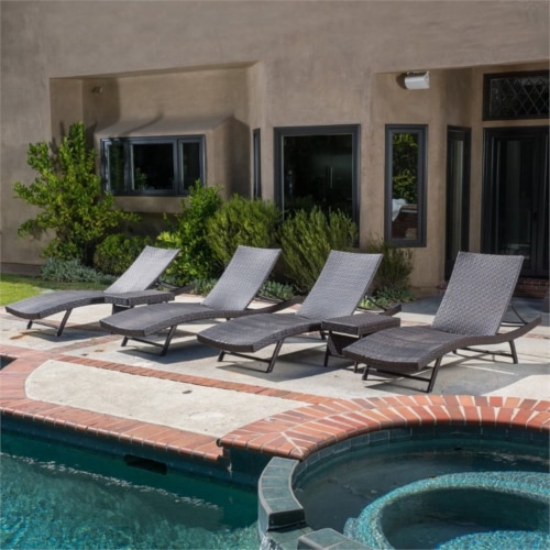 Noble House Kauai 6 Piece Outdoor Wicker Chaise Lounge Set in