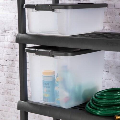 Sterilite ShelfTotes 50 Quart Clear Latched Plastic Storage