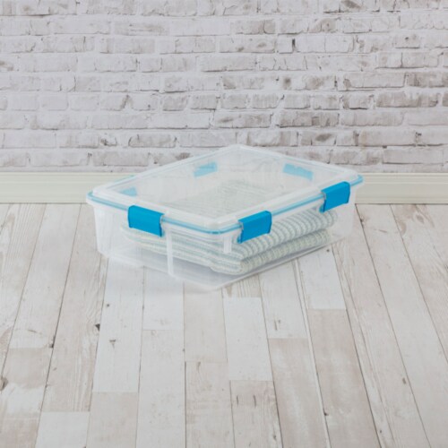 Sterilite 37 Quart Clear Plastic Home Storage Tote Bin with Secure Lids, 8 Pack Perspective: left