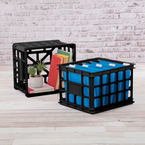 Sterilite 16929006 Plastic Storage Box Crate, Black (12 Pack) Perspective: left