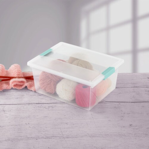 Sterilite Deep Clear Plastic Stackable Storage Bin with Clear Latch Lid, 8 Pack Perspective: left