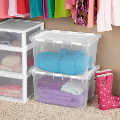 Sterilite 1914 Single 48 Quart Hinged Lid Storage Box Tote Container (18 Pack) Perspective: left