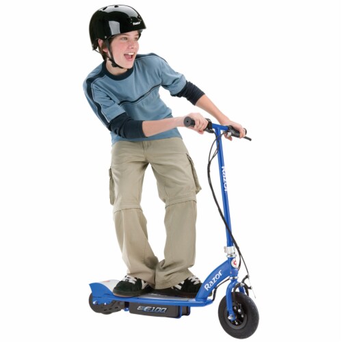 Razor E100 Motorized Rechargeable Kids Electric Toy Scooters, 1 Purple & 1 Blue Perspective: left